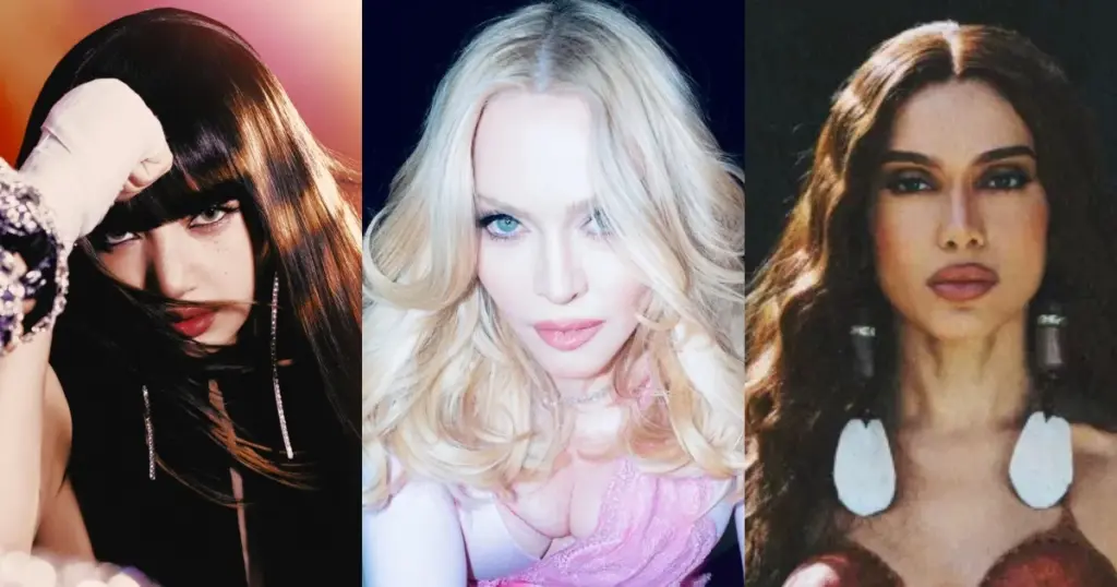 Lisa, Madonna e Anitta estão indicadas ao VMA 2026 (LLOUD, André Nicolau e Instagram)