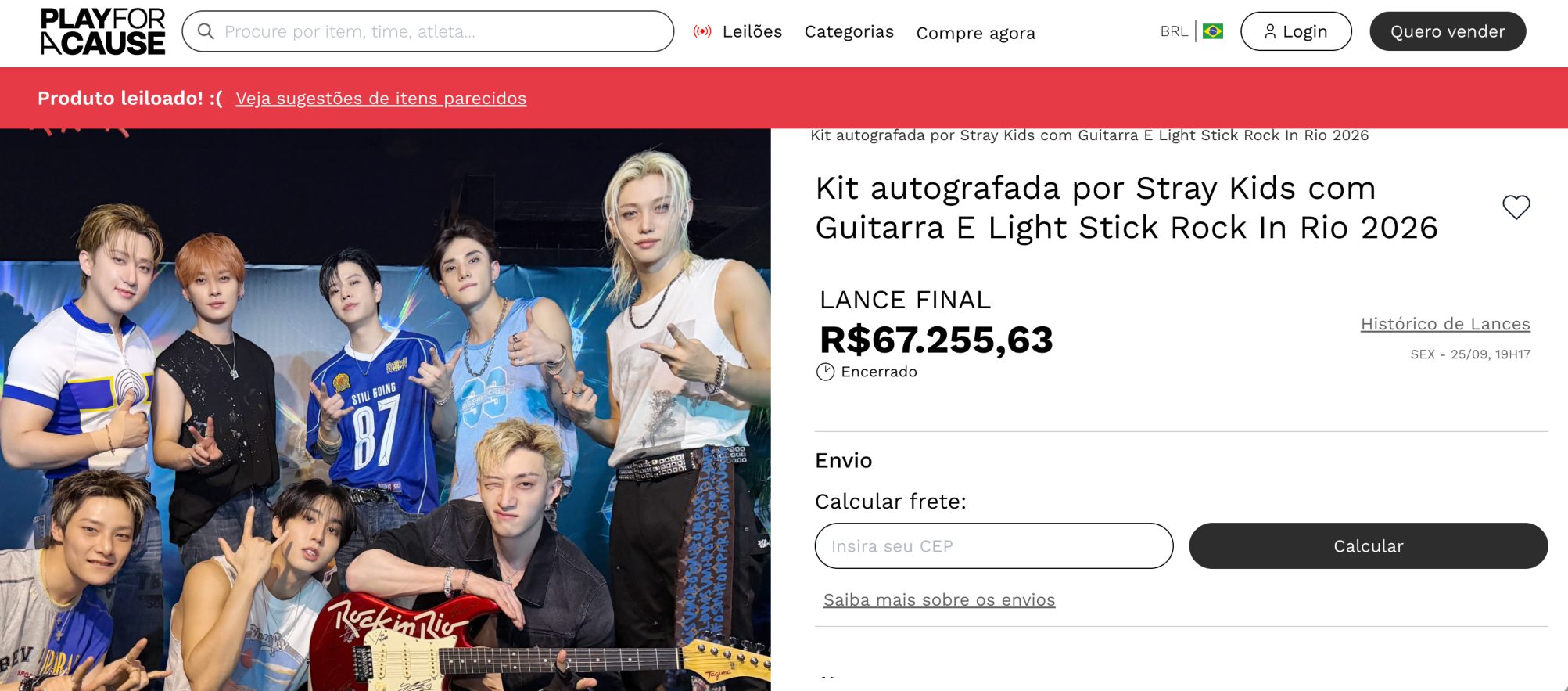 Guitarra autografada pelo Stray Kids no Rock in Rio é leiloada por R$ 67 mil